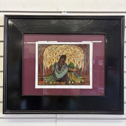 Signed Mexican Popotillo Straw Art Flower Vendor Scene