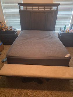 Dark Wood Queen Bed Frame with Headboard