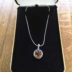 VTG Italian .925 Silver Chain With Amber Stone