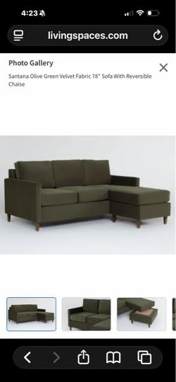 Olive green velvet couch