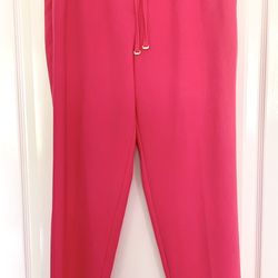 DONNA KARAN Casual Drawstring Pants w Zippered Pockets PINK Polyester Spandex M