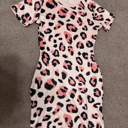 New small pink cheetah leopard print t shirt dress 80s vintage short dress mini