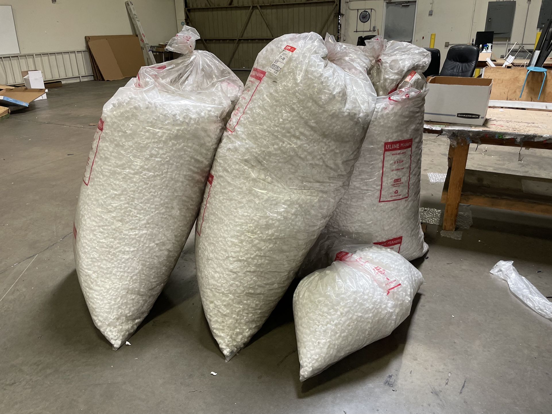 Uline Packing Peanuts # S-258 White Anti Static 20 Cubic Feet