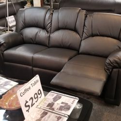 Brand New Black Bonded Leather Manual Reclining Sofa