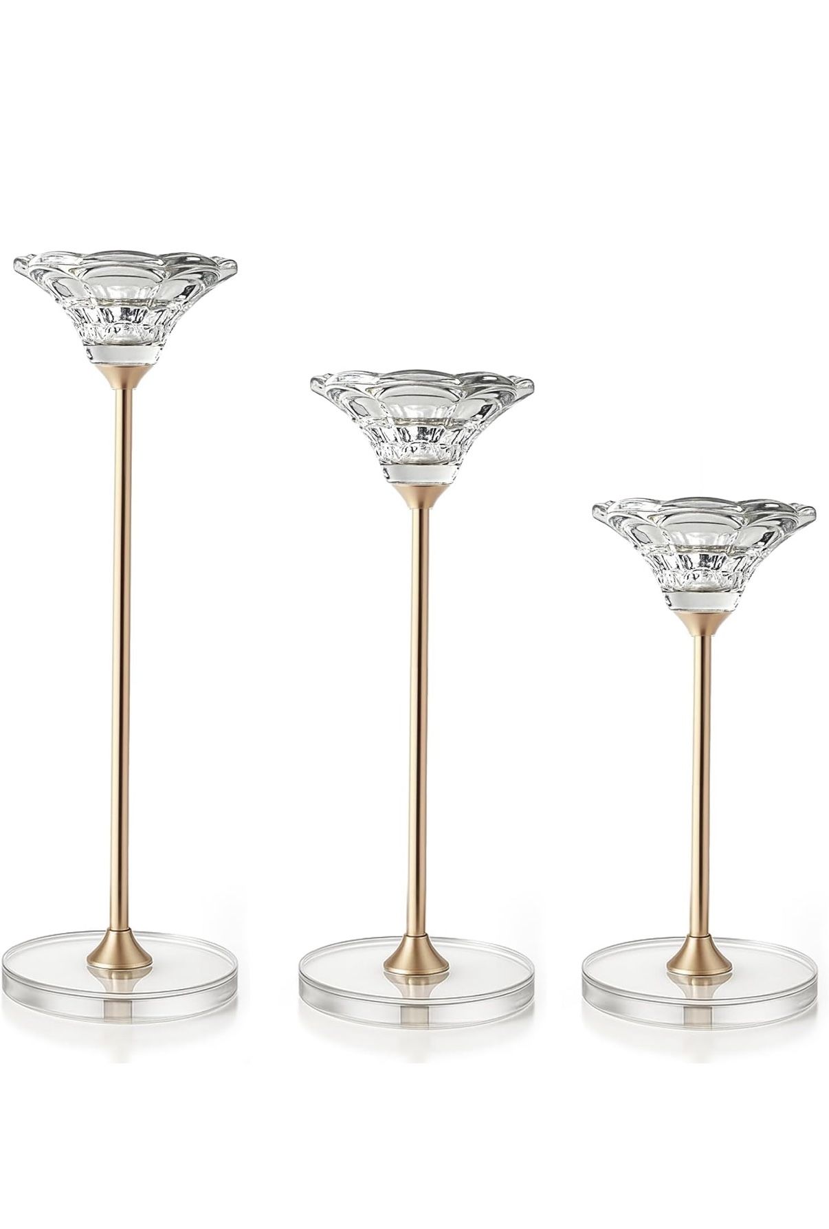 Candlestick Holders, Crystal 2 in 1 Taper and Pillar Candle Holders, Set of 3 Clear Glass Candle Holder, Decorative Candle Holder Candelabra for Home