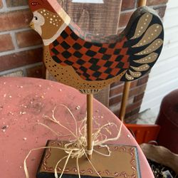Rooster Standing Whimsical  Red Wood