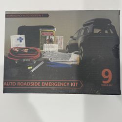 Auto Roadside Emergency Kit – 9 Tools in 1 – Car Safety, Jumper Cables, First Aid, Flashlight