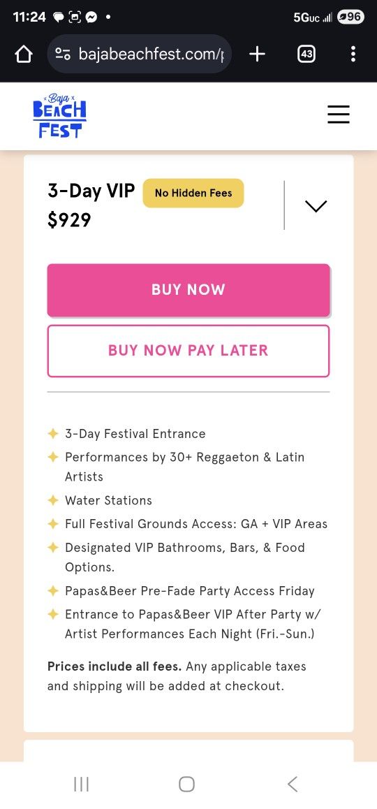 BAJA BEACH FEST 2025 VIP TICKETS