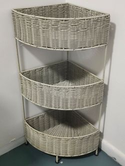 Three-Tiered Wicker Corner Storage Shelf