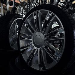 26” Silver With Chrome Inserts Wheels Rims Tires