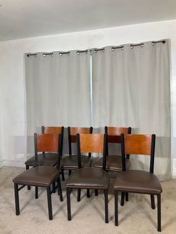 Commercial Iron, Wood & Leather Dining Chairs (6)