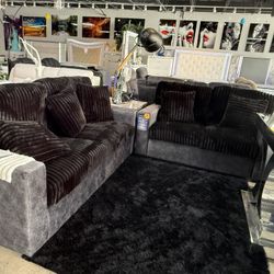 2 Pc Black Corduroy Sofa And Love Crazy Special $999