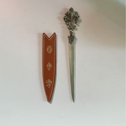 Antique Italian Fleur De Lis Letter Opener Heavy Envelope Knife Desk Accessory