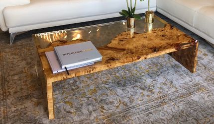 Natural Wood + Clear Resin Coffee Table