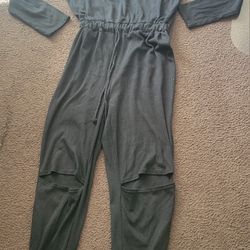 Black Ripped Knee Style Jumpsuit