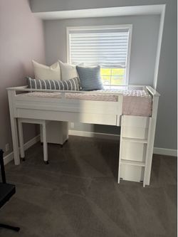 Pottery barn teen sleep and study low loft bed and desk