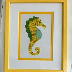 Small Yellow & Green Seahorse Picture in a Freshly Painted Matching Yellow Wood Frame