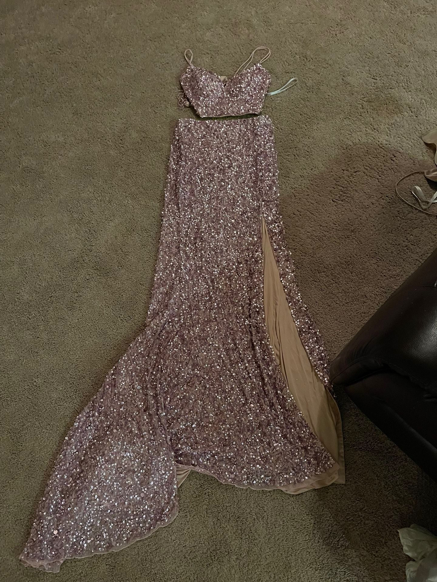 Brand New Sherri Hill Pink Gold Color 2 Piece Sequ. Prom Dress