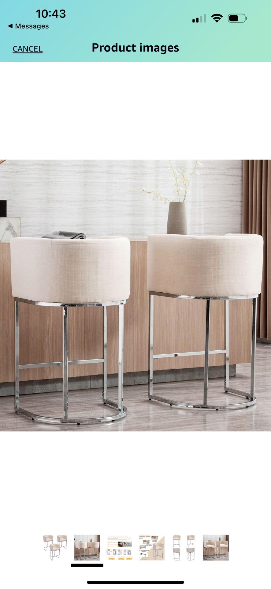 Modern Counter Height Linen Upholstered Bar Stools Set of 3, 24" Kitchen Counter Island Stools Bar Chairs with Chrome Finish Metal Frame for Kitchen