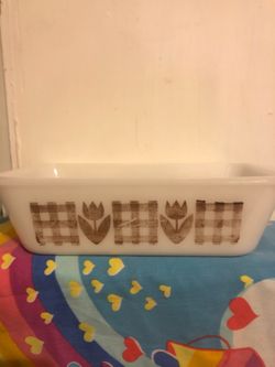 Vintage glass bake Glasbake loaf pan flower retro