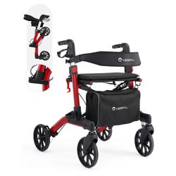 VERPAL Folding Rollator Walker Aluminum Rolling Walker 350LB Capacity 8'' Wheels