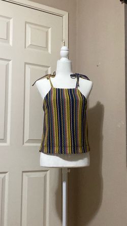 Women’s Striped Crop Tank Top with Tie Straps