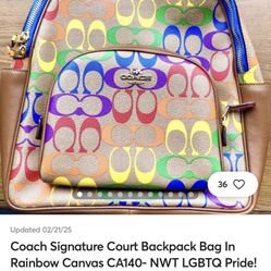 Coach Signature Court Backpack Bag In Rainbow Canvas CA140- NWT LGBTQ Pride