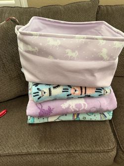 Girls blankets and canvas  storage bin