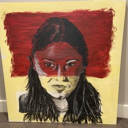 LARGE PORTRAIT OF NATIVE AMERICAN WOMAN OIL ON CANVAS