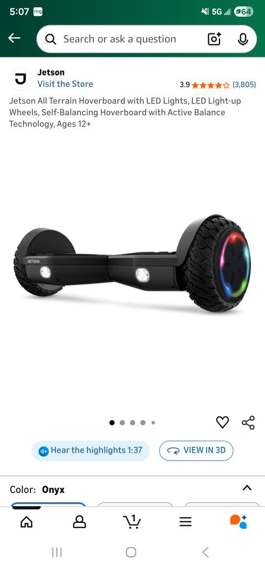 Jetson All Terrain Hoverboard with LED Lights.