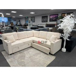 Corduroy Convertible Sectional
Sleeper Sofa W/Cupholder, Sofa Storage, & USB Ports