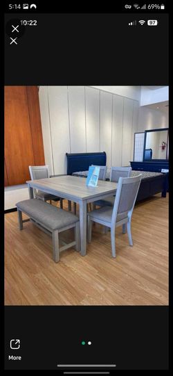 Brand New Grey Dinning table with chairs & Bench