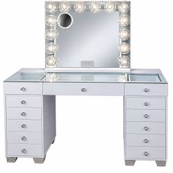 White Vanity Table with Built-In Refrigerator & Bluetooth Mirror
Beautiful white vanity featuring a built-in refrigerator, spacious storage, and a lig