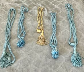 FOUR 4 BABY BLUE & ONE 1 GOLD: Tie Back Rope Curtain Tassels!
PRICE IS FOR ALL 5!