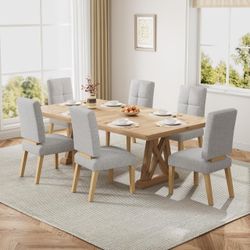 Wooden Dining Chairs Set of 6, Dining Room Chairs with Wood Legs, Cloud-Like Cushion & Reinforcement Structure Design for Kitchen/Living Room.