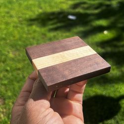 Handmade Walnut & Maple Coasters Set of 4 – Black Walnut & Hard Maple Stripes – Gift Boxed with Mineral Oil & Care Guide – The Gentleman