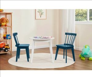 3-Piece Solid Rubber Wood Kids Table and Chairs Set, Activity Art & Craft Desk for Toddlers 3-8