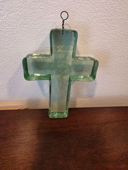 Rachel Ashwell Shabby Chic Couture Recycled Green Glass Hanging Cross Suncatcher