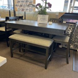 6pcs Dining Table Counter Height Set W/drawers And Storage 