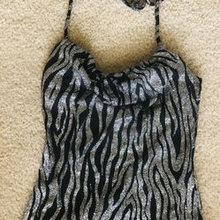women girl medium tank Misdemeanor top dressy party black zebra-print  glittery slinky halter top tank top