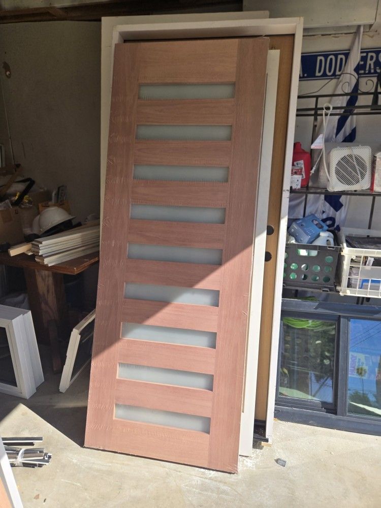 30 Inch Modern Entry Doors Woth White Lami Glass