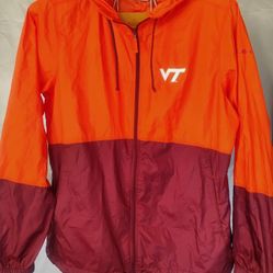 Virginia Tech Columbia Rain Jacket Men’s L Orange Maroon Lightweight Windbreaker

