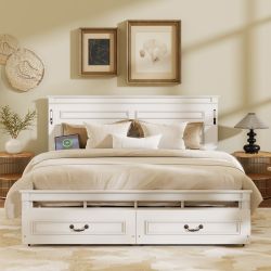 Niva King Size Storage Platform Bed with LED Headboard and USB Charging Station