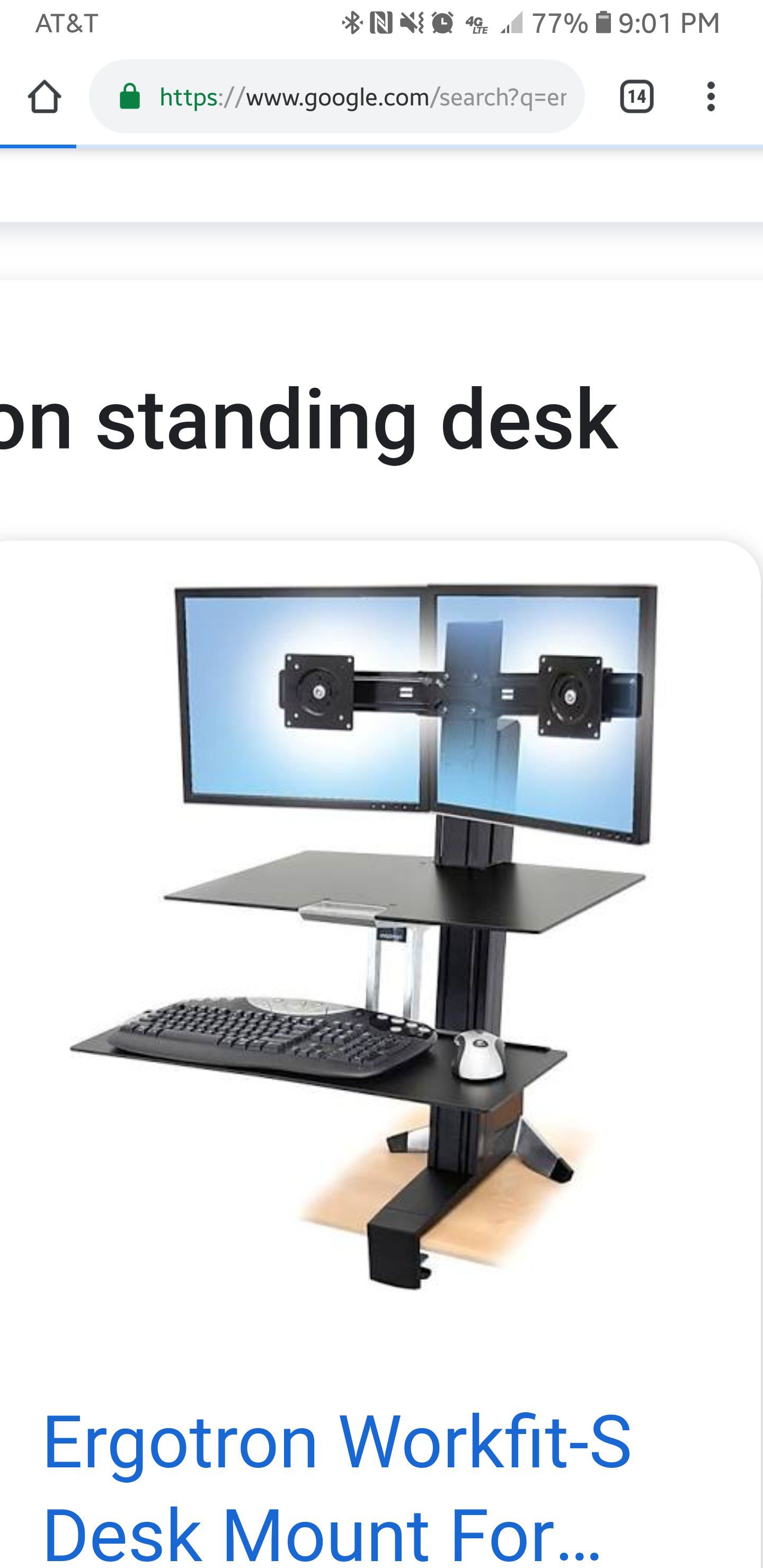 Sit and stand Ergotron workstation desk. Dual monitors