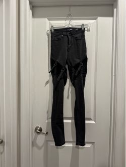 Fashion Nova Black Skinny Jeans with Strap & Ring Accents size 1