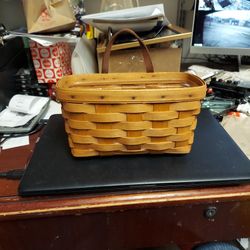 Longaberger Basket. 5. By. 9, Leather Strap, With Liner, Perfect Condition 
