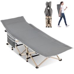 Folding Camping Cot for Sleeping, Portable Cots for Adults, Heavy Duty Cot Bed 550LBS(Max Load), Extra Wider Cots with Large Pocket for Outdoor, Offic