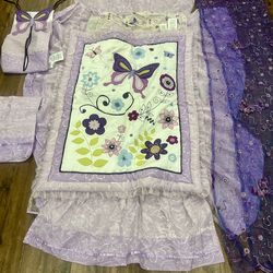 Lambs & Ivy butterfly nursery room bedding, diaper bag, and window treatment