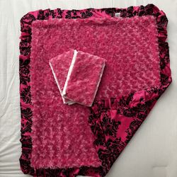 Hot pink blanket with matching Minky burping cloths