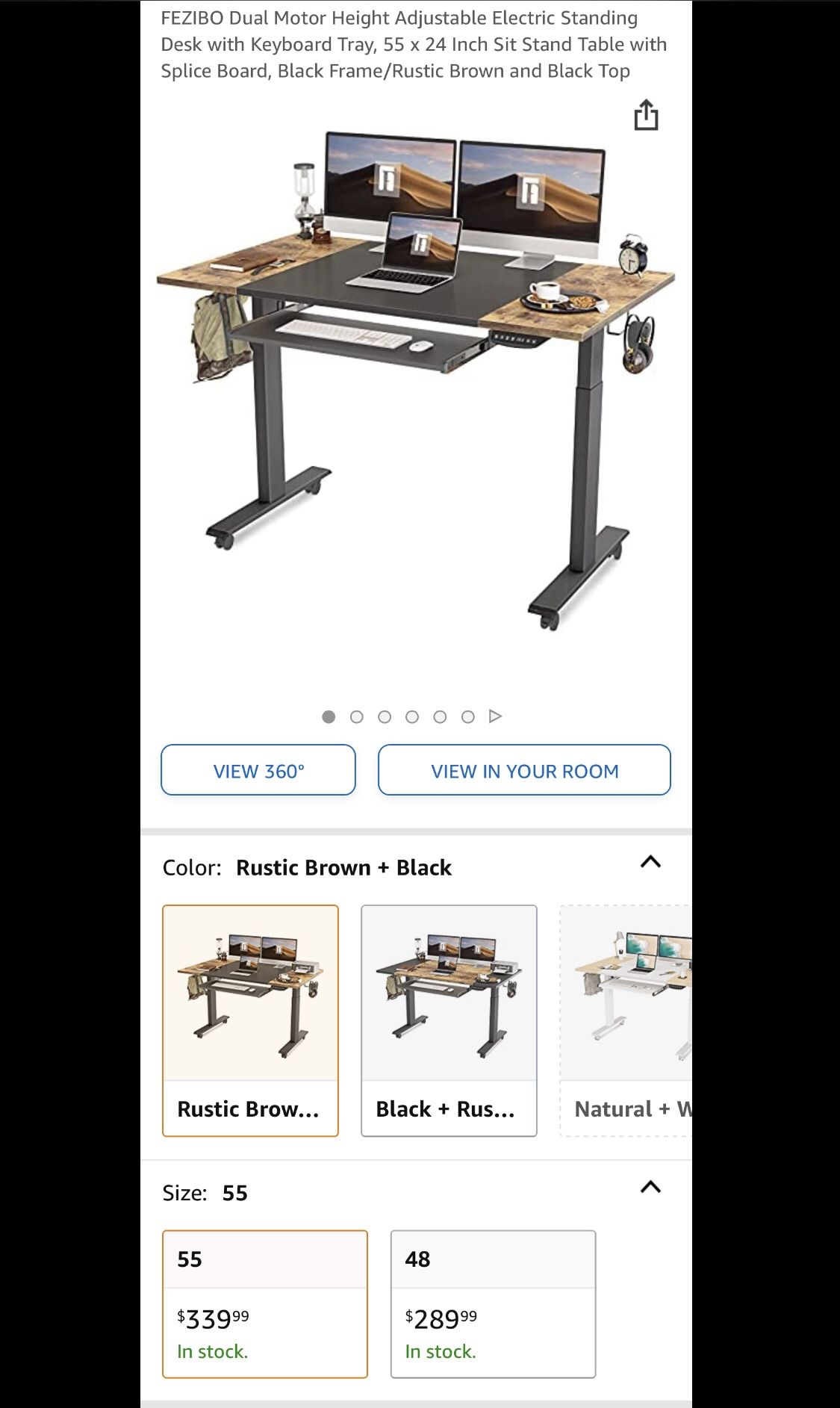 Dual Motor Height Adjustable Electric Standing Desk & Keyboard Tray, 55 x 24 Inch Sit Stand Table with Splice Board, Black Frame/Rustic Brown & Black